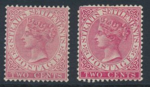 Straits Settlement 1883 SG 63 & 63a TWO CENTS Pale & Bright Rose MH WMK CROWN CA