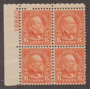 U.S. Scott #638 Garfield Stamp - Mint NH Plate Block