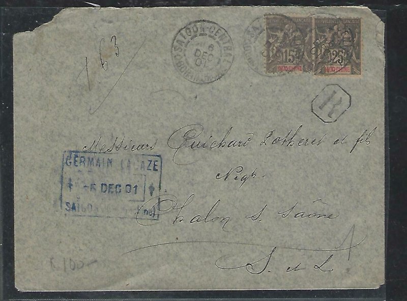 FRENCH INDOCHINA  (PP3008B) 1901   COVER 15C+25C  SAIGON TO FRANCE