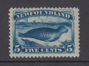 Newfoundland Sc 54 MLH. 1887 5c dark blue Harp Seal, VF