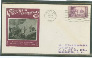 US 739 1934 3ct Wisconsin territory tercentenary (single) on an addressed (stencil) first day cover, with an Ioor cachet.