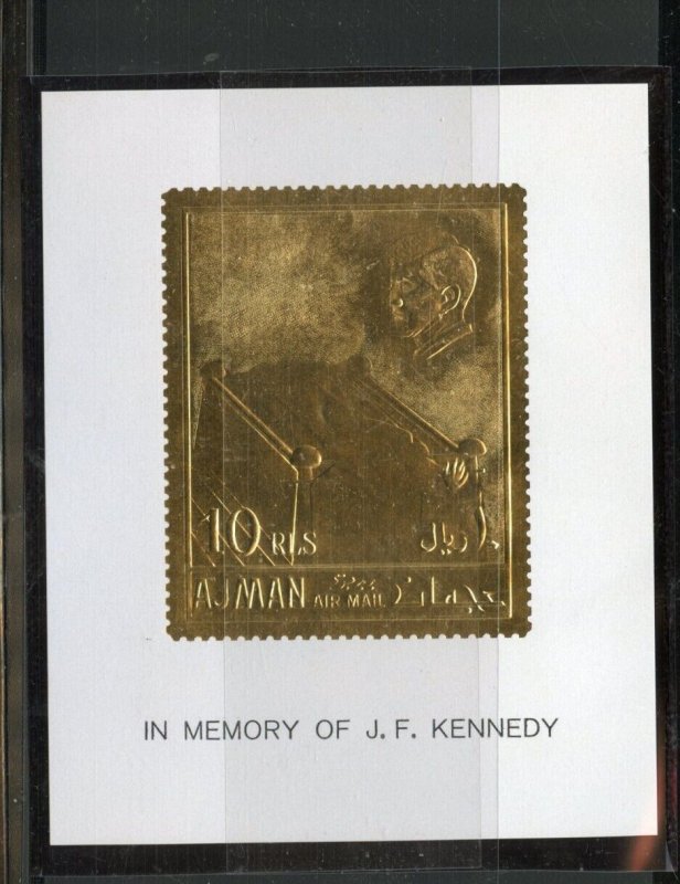 AJMAN IN MEMORY OF JOHN F. KENNEDY GOLD FOIL SOUVENIR SHEET MINT NH