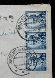 Stamp Czechoslovakia Sc# 297A Strip of 3 Registered Cover to USA 1946