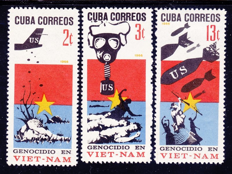 Cuba 1163-65 MNH 1966 Viet Nam War US Aircraft Dropping Bombs Set VF