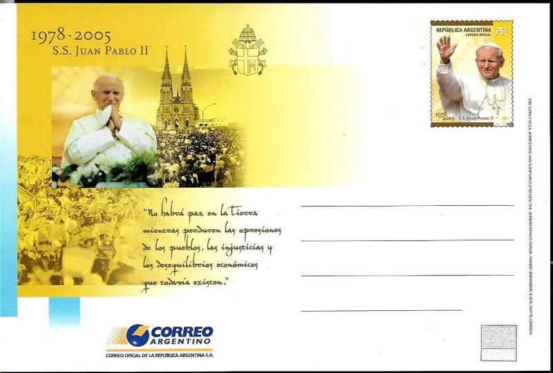 PS-164A ARGENTINA 2005 P STATIONARY RELIGION POPE JUAN PABLO II 2nd issue UNUSED