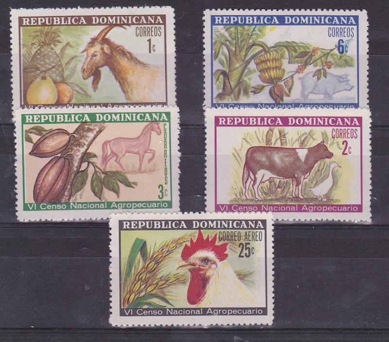 DOMINICAN REPUBLIC Sc#682/5+C187 MNH STAMPS Bird rooster COW FRUITS HORSE PIG 