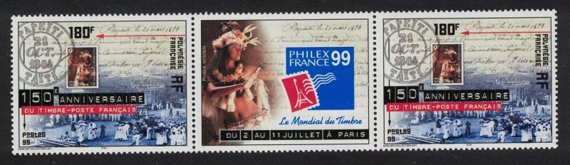 Fr. Polynesia 150th Anniversary of First French Stamp Strip 1999 MNH SG#861