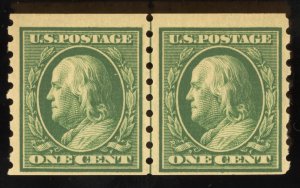 US Scott 392 Mint NH OG 1c Guide Line Pair Coil green Lot AM2045 bhmstamps