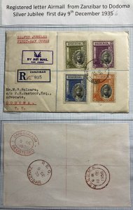 1936 Zanzibar First Day Airmail Cover FDC To Dodoma Tanganyika Silver Jubilee