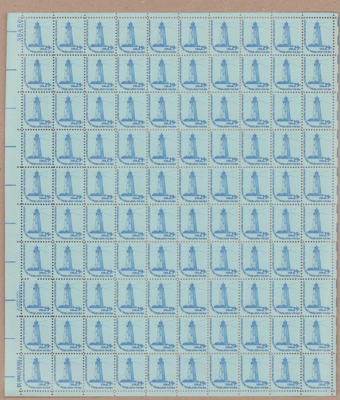 #1605   Lighthouses.   MNH 29¢ Sheet of 100 stamps.  Issued in 1978.