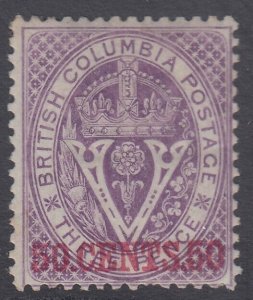 SG 32 British Columbia 1868-71. 50c mauve, variety inverted watermark. Fine...