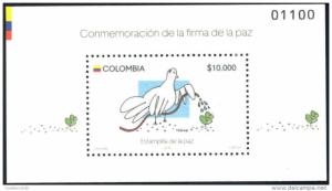 dupli.RO)2016 COLOMBIA,STAMP OF PEACE,OLIVE SMELL-ODOR-DOVE,FLOCKED PAPER,FLUORE