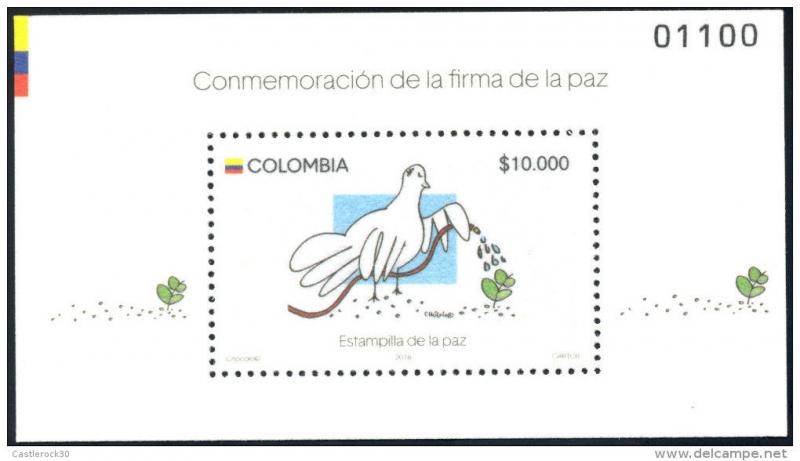 dupli.RO)2016 COLOMBIA,STAMP OF PEACE,OLIVE SMELL-ODOR-DOVE,FLOCKED PAPER,FLUORE