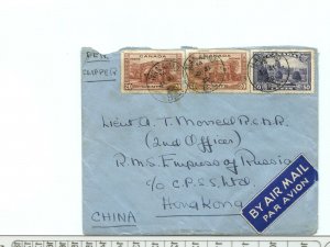 90 cent Trans-Pacific airmail rate to HONG KONG China 1939 Canada cover