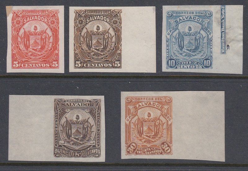 El Salvador 1895 Coat of Arms Plate Proof Colour Trial Selection. Sc 120-126 var