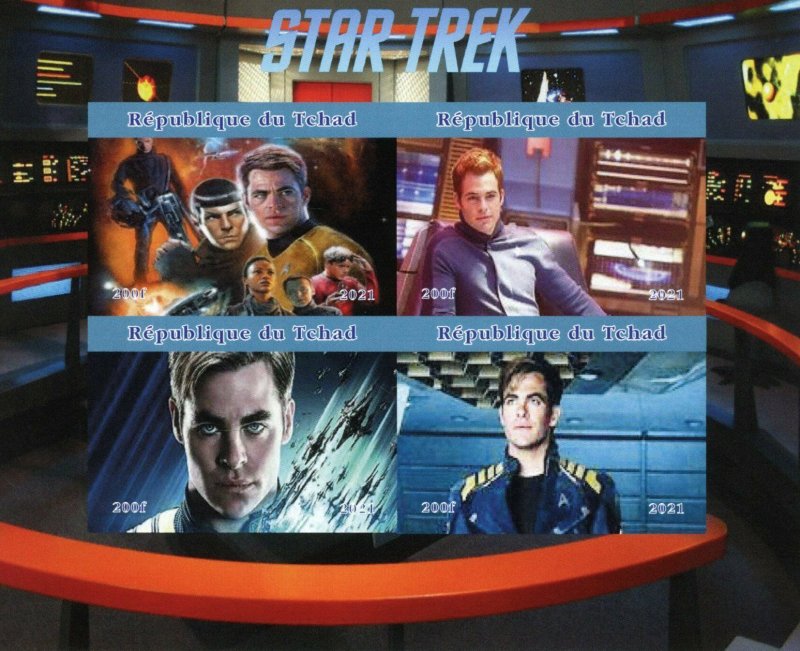 Chad Star Trek Stamps 2021 MNH James Kirk Spock Kelvin Timeline Films 4v IMPF MS