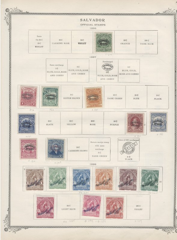 El Salvador, 13 pages of pre-1900 stamps, SCV $1300+ Amazing collection