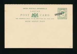 LABUAN 1893 Double Reply Postcard QV 3c green, SPECIMEN. H&G/Tan 4.