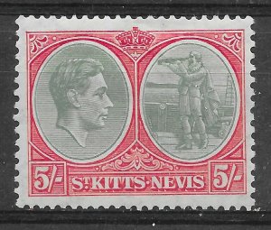 ST.KITTS-NEVIS SG77 1938 5/= GREY-GREEN & SCARLET MTD MINT