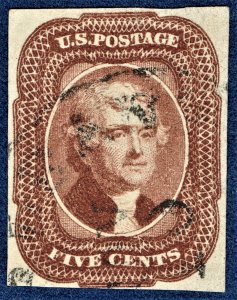 [st1618] 1856 Scott#12 used 5¢ red brown cv:$750