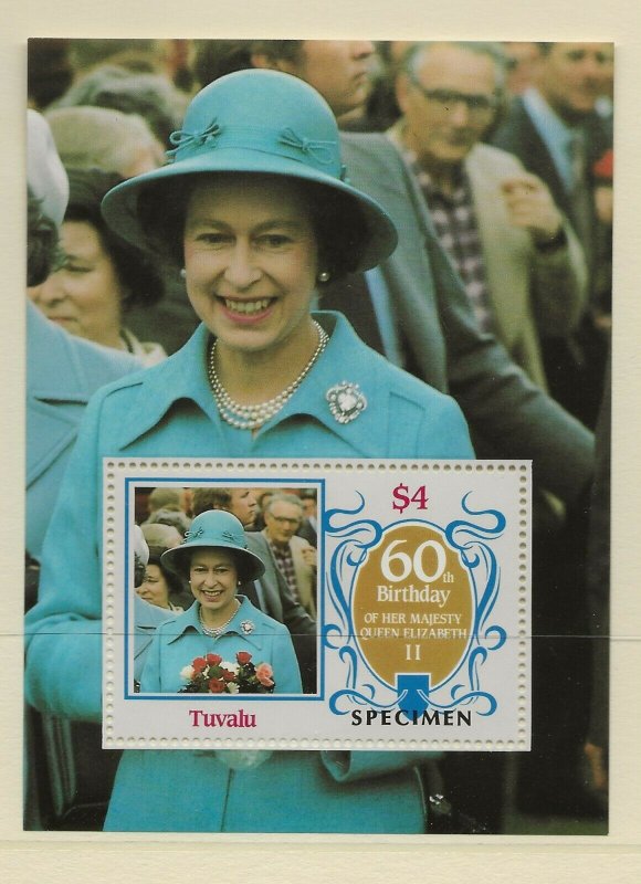 TUVALU-1986 60TH BIRTHDAY QUEEN ELIZABETH,SPECIMEN OVERPRINT -SET & S/SHEET PERF