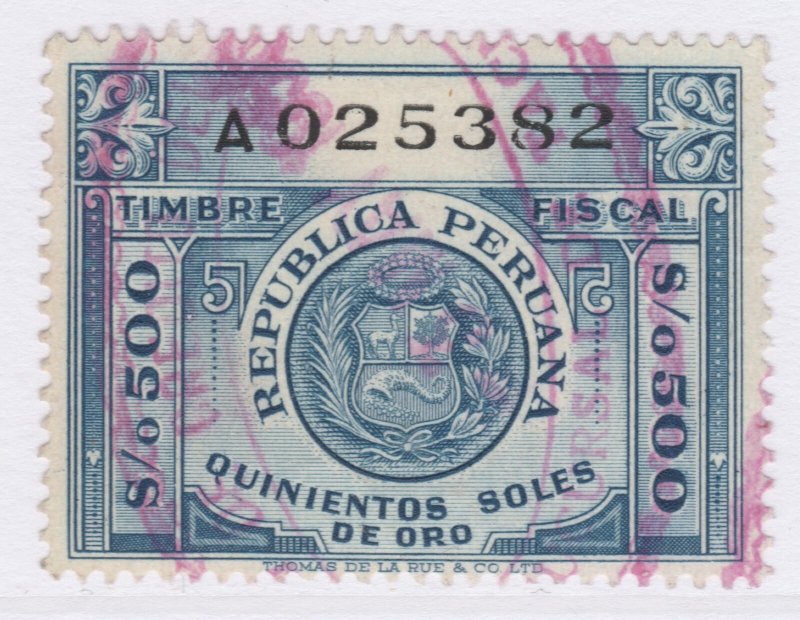 PERU Revenue Stamp Used Tax Mark Fiscal PEROU Stamp Fiscal A27P47F25279-