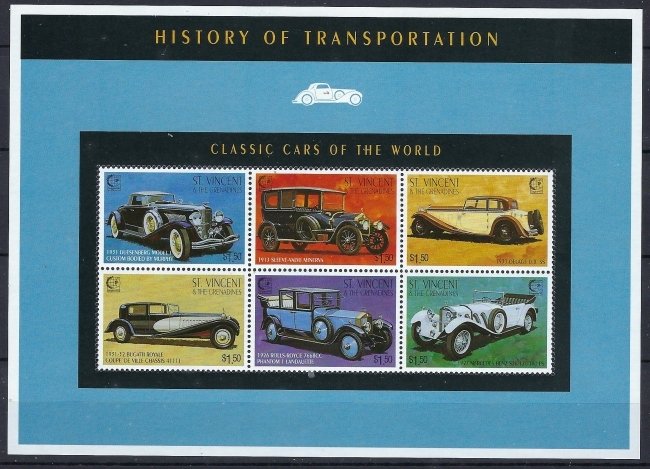 St Vincent 2225 MNH 1995 Classic Cars sheet of 6 (an7581)