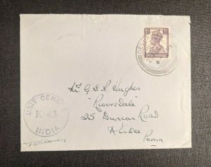 1942 Devlali India Military Censor Cover to Poona India