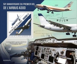 Guinea - 2022 Airbus A300 First Flight - Stamp Souvenir Sheet - GU220327b