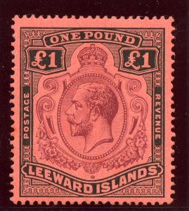 Leeward Islands 1928 KGV £1 purple & black/red superb MNH. SG 80. Sc 83.