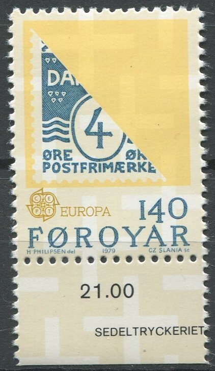 Faroe Islands Sc#43 MNH, 140o yel & bl, Europa (C.E.P.T.) 1979 - History of t...