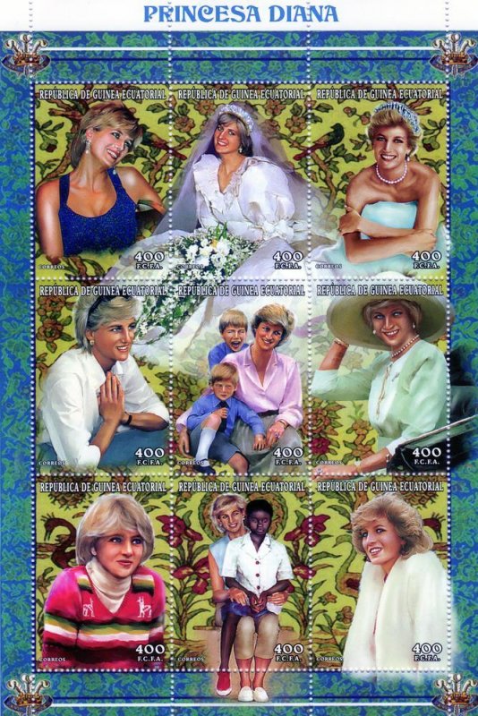 Equatorial Guinea 1997 Diana Princess 2 Sheetlets (9) + 2 Souvenir Sheets MNH