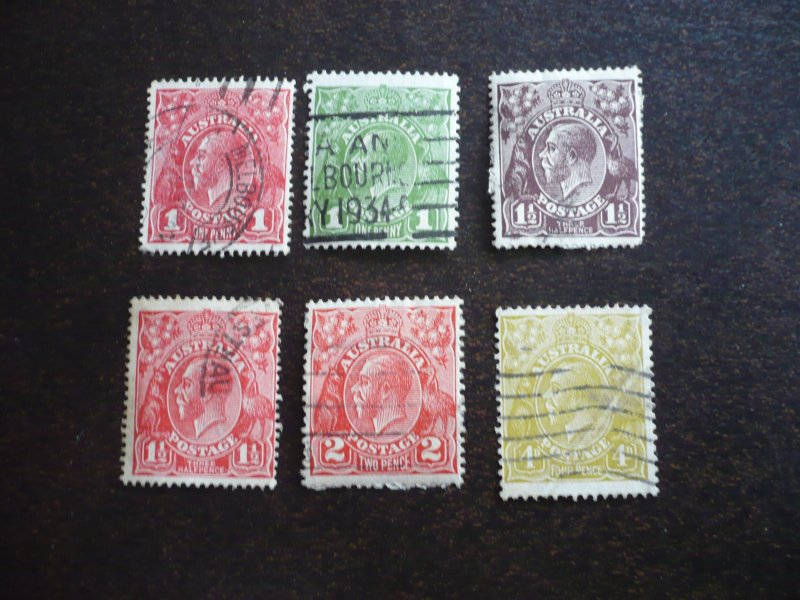 Stamps - Australia - Scott# 21,23-24,26,28,34 - Used Part Set of 6 Stamps