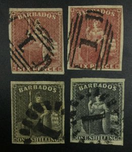 MOMEN: BARBADOS SG #11-12,11a-12a 1858 IMPERF USED £485 LOT #62069