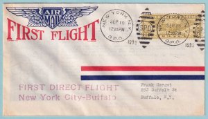 UNITED STATES  FIRST DIRECT FLIGHT COVER - 1933 NEW YORK TO BUFFALO NY - CV442