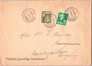 Norway 10o and 15o Lion Rampant 1950 Lyngdal I Numedal to Kongsberg.  EUROPEA...