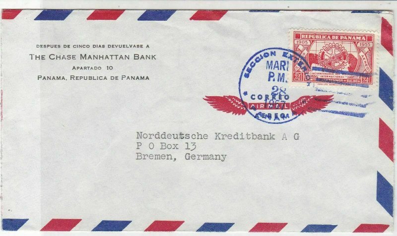 Panama 1957 Chase Manhattan Bank to Germany Airmail Wings Stamps Cover Ref 25323