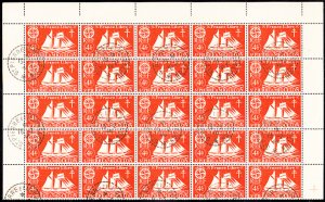 St Pierre et Miquelon 1942 used Sc #310 4fr Fishing schooner Block of 25 Variety