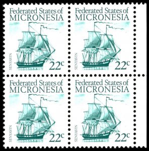 MICRONESIA Sc 34 VF/MNH BLOCK of 4 - 1986 22c - Tall Ship Senyavin