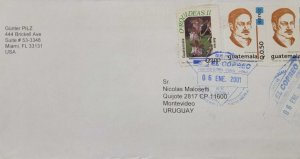 P) 2001 GUATEMALA, AIRMAIL ORCHIDS, JOSE EULALIO, COVER CIRCULATED TO MONTEVIDEO