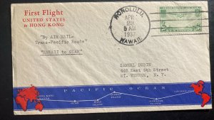 1937 Honolulu Hawaii Airmail First Flight Cover FFC To Guam island Trans Pacific