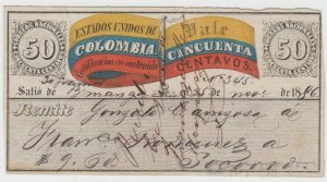 COLOMBIA 1886 INSURED LETTER Sc G7a WITH ESTADO WTMK TO SOCORRO F,VF SCV$125+