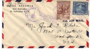 SALVADOR 1941 CORREOS AEREO INTERNATIONAL 1.JUL.1941 CDs AIRMAIL HOTEL ASTORIA