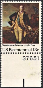 SC#1704 13¢ Washington at Princeton 1777 by Peale Plate Single (1977) MNH