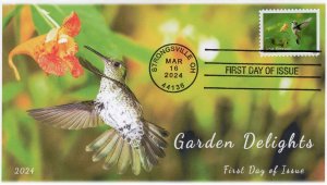 24-098, 2024, Garden Delights, First Day Cover, Pictorial Postmark, Hummingbird,