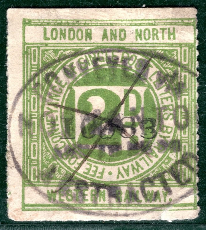 GB L&NWR RAILWAY Letter Stamp 2d *NORMANTON* OVAL TRANSIT Yorks Used LIME137