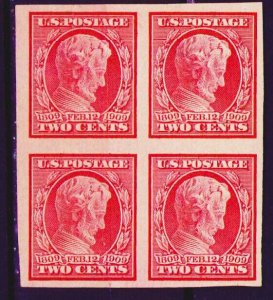 Lincoln Memorial Imperforate Block 4 Sc # 368 1909 MLH Top MNH Bottom