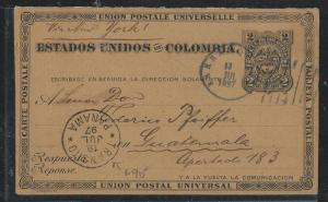 COLOMBIA(PP2706B) 1897  2C PSC  BARRANQUILLA VIA PANAMA TO GUATEMALA