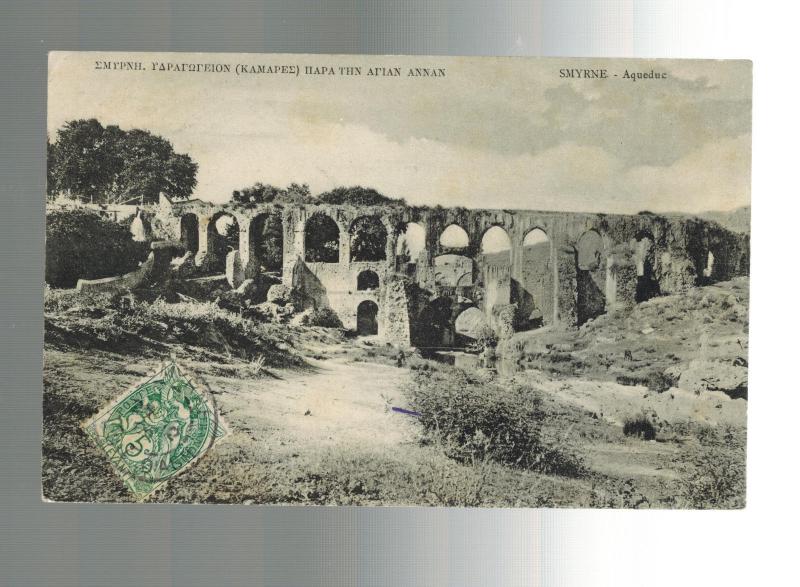 1909 Turkey Smyrne RPPC French Post Office Postcard Cover Aqueduct Ruins