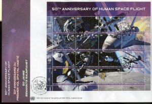 UNITED NATIONS WFUNA 2011 50th ANN SPACE FLIGHT SHTS  NY, GENEVA & VIENNA  FDCs